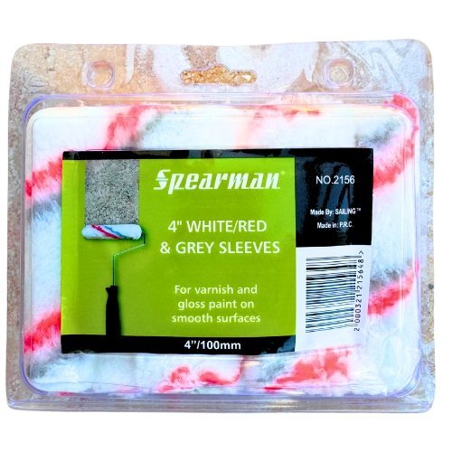Spearman-4-MINI-ROLLER-SLEEVE-1.jpg Spearman 4" Mini Paint Roller Sleeve (10-Pack) | White/Red & Grey Acrylic - Image 1