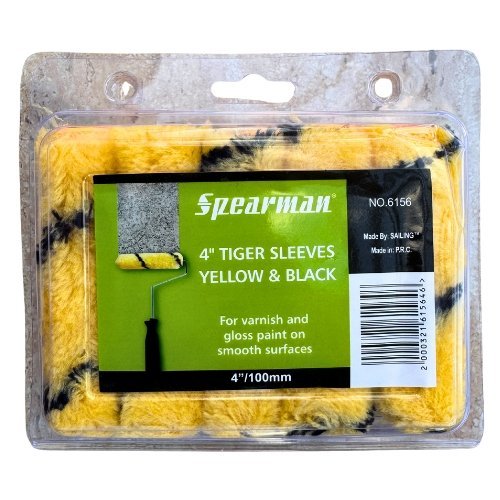 Spearman-4-TIGER-STRIPE-SLEEVE-1.jpg Spearman 4" Tiger Stripe Mini Roller Sleeve | Yellow & Black (10 Pack) - Image 1