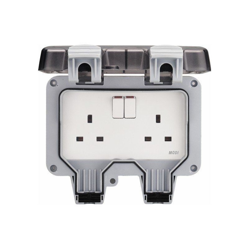 modi-double-switched-13a-outdoor-socket-weatherproof-ip66.jpg 13 AMP DOUBLE SOCKET WATER PROOF IP66 ADMORE - Image 1