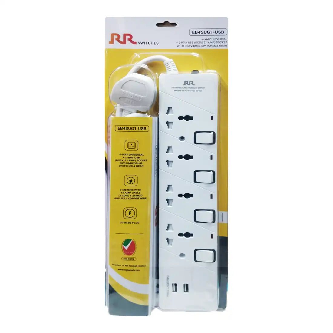 RRGlobalEB4SUG14WayUniversal_2USBExtensionCord_3m_1100x1100.jpg RR Kabel 13A Extension Board - RR EB4NSU1B Dubai UAE